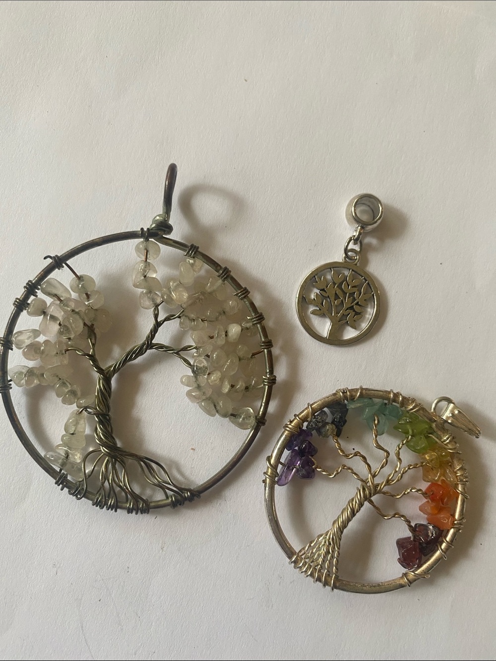 Tree of Life Pendants set of 3- White and Rainbow Gemstones